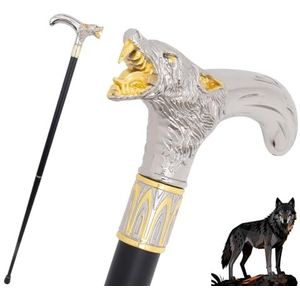 36,61 Inch Gouden Witte Wolvenkop, Wandelstok, Mode Decoratieve Elegante Cosplay Wandelstok Knop Staf