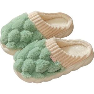 Winterpantoffels dames winterpantoffels met gesloten teen voor koppels, van katoen, geruit, warm, dik en zacht, voor mannen en vrouwen, antislip pluche binnenschoenen (groen, 42-43