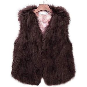 GL SUIT Dames kort imitatiebont wintervest dames bodywarmer gilet zacht vest vrouwelijke mouwloze jas mode nepbont bovenkleding ruig vest, bruin, S