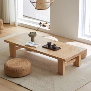 Heyijia Japanse salontafel, lage tafel om op de vloer te zitten, massief houten vloertafel, eettafel op de vloer, voor woonkamer, slaapkamer, receptie, kantoor