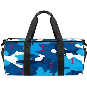 Roze kat miauw reizen duffle tas sport bagage met rugzak draagtas gymtas voor mannen en vrouwen, Haai Camo Blauw, 45 x 23 x 23 cm / 17.7 x 9 x 9 inch