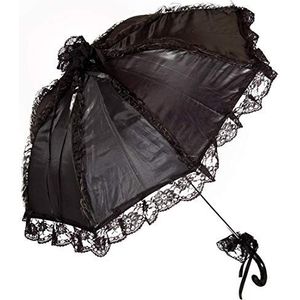 Amakando Elegante paraplu met ruches en kant, zwart, 62 cm, gothic parasol voor dames, precies goed voor kostuumfeest en carnaval