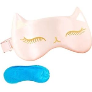 Zijden slaapmasker oog imitatie zijden ogen cover gladde vos reizen ontspannen ooglapjes (roze ijspakket)