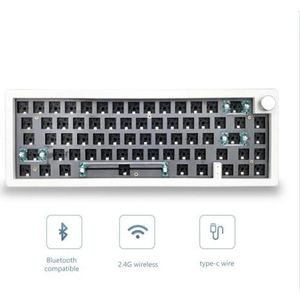 QPSJXN Personaliseerbaar mechanisch toetsenbord GMK67 65% bluetooth-afdichting BUWETOOTH warm 2,4 G draadloos design met achtergrondverlichting RGB(GMK67 wit)