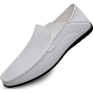 Loafers for heren effen kleur ronde neus loafer schoenen platte hak antislip comfortabele outdoor casual instappers (Color : White, Size : 41 EU)