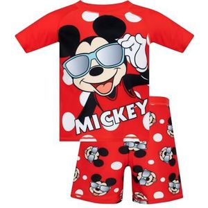 Disney Mickey Mouse Zwemkleding 2-delig | Jongens Zwemset | Kinder Rash Vest en Zwemshorts | Jongens Rash Guards | Rood 104