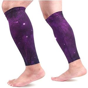 EZIOLY Nebula Night Sky Through Trees Sport Kalf Compressie Mouwen Been Compressie Sokken Kalf Guard voor hardlopen, fietsen, moederschap, reizen, verpleegkundigen
