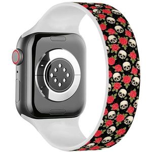 Solo Loop band compatibel met alle series Apple Watch 42/44/45/49mm (Skull Roses Freehand) rekbare siliconen band band accessoire, Siliconen, Geen edelsteen