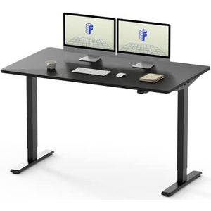 FLEXISPOT EG1-SET Standing Desk In Hoogte Verstelbaar Bureau Elektrische Staande Bureau Massief Stalen Frame 2-Traps Met Motor Voor Thuiswerken (140 * 70cm,Zwart + Zwart)