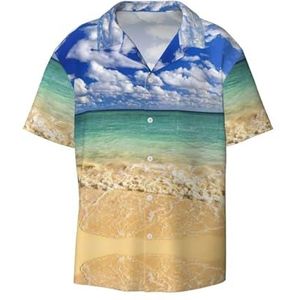 Strand Blue Sky Sea Print Heren Korte Mouw Jurk Shirts met Zak Casual Button Down Shirts Business Shirt, Zwart, 4XL