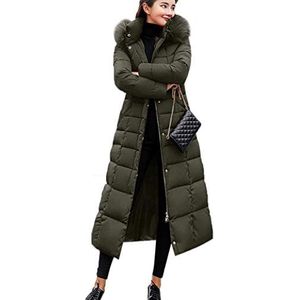 Uni-Wert Winterjas voor dames, lange donsjas, warme parka, jas met bontcapuchon, gewatteerde jas, winterjas, casual donsjas, groen, XL