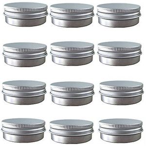 Aluminium Tin potten, cosmetische monster metalen blikken lege container bulk, ronde pot schroef dop deksel, kleine ons voor kaars, lippenbalsem, zalf, make-up omhoog, oogschaduw, poeder (12 stuks, 1 oz/30ml)