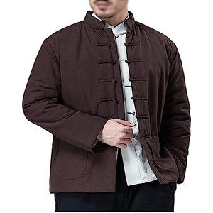OIFAODAO, Dikke warme katoenen tangpak Winter Tai Chi Uniform Heren Chinese traditionele kleding met lange mouwen, Hanfu-jassen Vechtsportpak,Tai Chi-uniformen(Bruin,4XL 5XL)