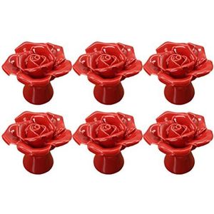 RetroKnobs, kastknoppen, 6 stuks keramische vintage bloemen roos bloem deurknoppen keramische trekt keukenkast kaptafel dressoir handgrepen (paars) / rood (Color : Red)