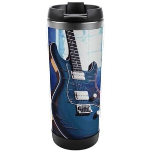 Blauwe Gitaar Reizen Koffie Mok Roestvrij Staal Water Flessen Geïsoleerde Water Fles Reizen Mok Geïsoleerde Tumblers Reizen Koffie Tumbler 12oz Koffie Tumbler Travel Cup
