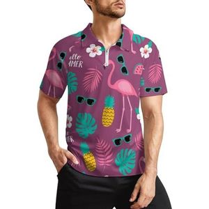 Flamingo en ananas heren golfpoloshirts klassieke pasvorm korte mouw T-shirt bedrukt casual sportkleding top 2XL