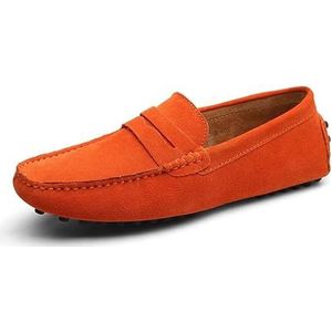 Heren loafers schoen vierkante neus nubuck leer penny rijschoenen lichtgewicht flexibele comfortabele wandelmode instapper(Color:Orange,Size:43 EU)