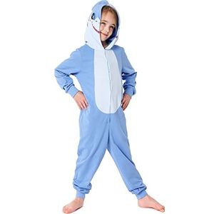 Ladeheid Pyjama voor kinderen met Kap Onesie Nachtkleding met dierenmotief LA40-232 (Blauw Haai, 134-140)