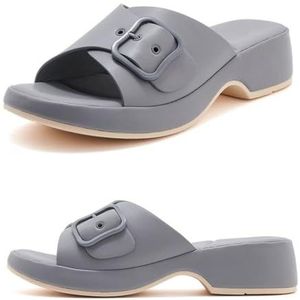 WDUDSUDUW Dames platform sandalen met sleehak, open teen, instappers en verstelbare sleehak,Grijs,45 EU