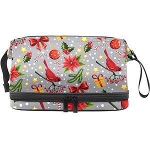 De Zak van de Kerstmake-up Dubbele Laag Ruime Kosmetische Zakken voor Vrouwen en Meisjes Reizen Draagbare Toiletry Pouch met Rits, Meerkleurig, 27x15x14 cm/10.6x5.9x5.5 in, Make-up zakje