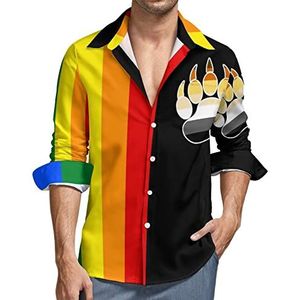 Homo LGBT Beer Vlag Casual Heren Shirts Lange Mouw met Zak Hawaiiaans Shirt Vakantie 3XL