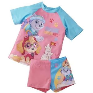 United Labels Paw Patrol Badpak, tweedelig, uv-bescherming 50+, voor meisjes, roze, badkleding voor kinderen, met shirt en broek, badmode, roze/blauw, 98-104