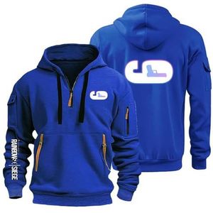 AHYAOFA Heren Hoodies Halve Zip Trui voor R.a.in.bo.w S.IX S.I.g.e Casual hoodie Lange Mouw Running Sweatshirt Meerdere Zakken Outdoor Jassen, Blauw-1, 3XL-4XL Grande taille Taille Tall