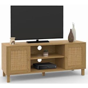 IDMarket - TV-kast 115 cm Vintage HANAE 2 deuren natuurlijk rieten effect