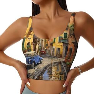 ZXERTG Atletische tanktops met Italiaanse straatprint, hoge ondersteuning, ideaal voor high-impact trainingen, yoga en hardlopen, Zwart, S