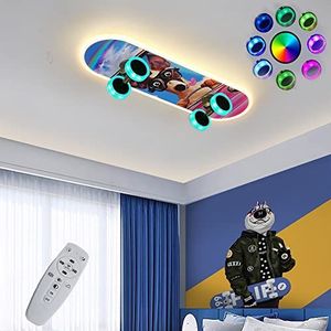 32W skateboard plafondlamp kinderkamer, LED dimbaar met afstandsbediening, RGB kleur veranderende, kinderplafondlamp voor jongens/meisjes slaapkamer decoratie, cadeau voor skateboarders, 60CM,A