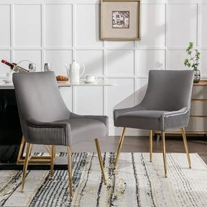 Aunvla Set van 6 eetkamerstoelen met verticale strepen, gestoffeerde stoel, metalen poten met metalen handgreep, moderne loungestoel, slaapkamer-/woonkamerstoel, grijs