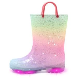 EUXTERPA Waterdichte regenlaarzen met licht voor kleine jongens en meisjes, kleurverloop roze, 14.5 cm M
