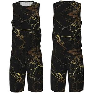 StOlmx Zwarte en Gouden Achtergronddouane Mensen Jeugd Basketbal Jersey Uniform Met Zakken Sportkleding Uniform Gedrukt, Zwart, XL