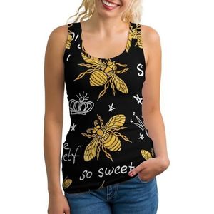 Honey Bee Queen Golden Wings Insect Lichtgewicht Tank Top voor Vrouwen Mouwloze Workout Tops Yoga Racerback Running Shirts S