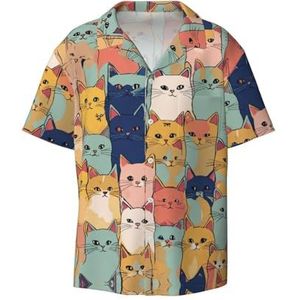 YJxoZH Leuke katten in een verscheidenheid van kleuren print heren overhemden casual button down korte mouw zomer strand shirt vakantie shirts, Zwart, XXL