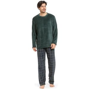 TRAMAS+ Winterpyjama voor heren, van coralina, met lange mouwen en lange broek, pyjamaset, comfortabel en warm, Groene Ruz, M