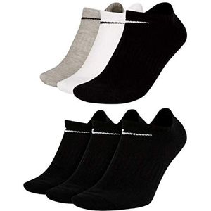 Nike Sokken 6 paar sneakersokken sokken sokken SX7678 wit grijs zwart, 3 paar kleurrijke 3 paar zwart, 38-42 EU
