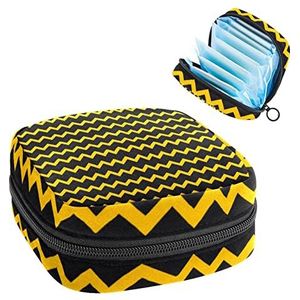 Black & Yellow Wave Stripe-01, Periode Pouch Draagbaar, Tampon Opbergtas,Tampon Houder voor Portemonnee Vrouwelijke Product Organizer, Meerkleurig, 4.7x6.6x6.6 in/12x17x17 cm