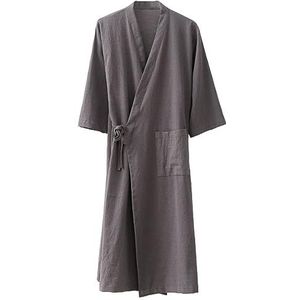 MOLUCI Heren Dames Katoen Linnen Badjas Stellen Japanse Stijl Absorberende Sneldrogende Kimono Yukata Saunajas,Grijs,XL