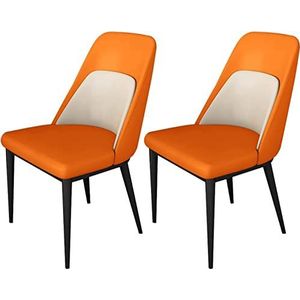 GEIRONV Moderne eetkamerstoelen set van 2, kunstmatige microvezel lederen rugleuning met metalen poten halverwege de eeuw woonkamer zijstoelen Eetstoelen (Color : Orange, Size : 53x44x88cm)