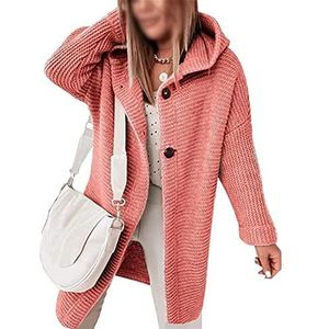 Sawmew Vest Dames Grof Gebreid Vest Lang Dames Vest Grof Vest Met Lange Mouwen Vest Winterjassen Met Capuchon Lang Vest Uitloper Elegante Overgangsjas (Color : Orange, Size : S)