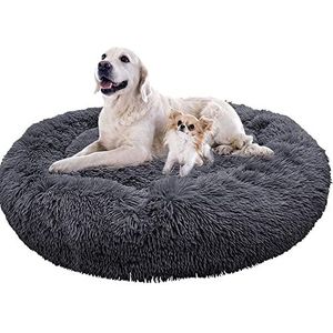 Pluche Donut Pet Bed, Wasbaar Zacht Anti-Stress Hondenkussen Kalmerend Kussen Donut Pad voor Hond, Verbeterde Slaap Angst Relief Pluizige Kussen Vorm, Donkergrijs, 70cm