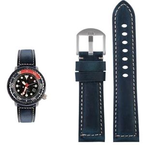 20mm 22mm 24mm 26mm handgemaakte horlogeband geschikt for Tissot geschikt for Seiko geschikt for Citizen Vintage lederen horlogeband band (Color : Blue-silver, Size : 22mm)