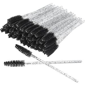 100 stuks wegwerp wimperborstels, mascara, toverstaf, wimper-wenkbrauwapplicator, cosmetische make-upkwastentoolkits (kristalzwart)