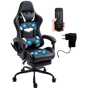 Delman gamestoel racestoel bureaustoel computerstoel massagefunctie met 6 vibratiepunten Executive stoel kunstleer ergonomische voetensteun 12-0037 (White)