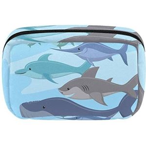 Kleurrijke Vissen Blauwe Stijl Kosmetische Rits Pouch Make-up Bag Reizen Waterdichte Toiletry Zakken voor Vrouwen, Meerkleurig, 17.5x7x10.5cm/6.9x4.1x2.8in