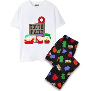 South Park Pyjama Set voor heren | Volwassenen klassieke karakter komedie witte korte mouw grafische Tee & zwart All Over Print lange been bodems pyjama's | Cartman Kenny Stan Kyle grappige