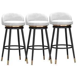 DangLeKJ Draaibare barkrukken set van 3 fluwelen stoel bar stoelen ontbijt keuken toonbank eilanden zwarte metalen poten barkrukken hoge krukken (maat: 75 cm, kleur: wit)