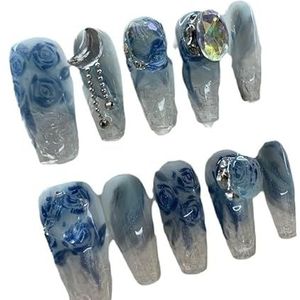 Handgemaakt pantser dragen en handgetekende glitter diamant afneembare nepnagels (maat : XS)