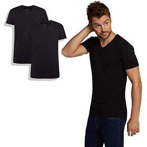Bamboo Basics - Heren Extra Lang T-shirt (2-pack) - Zwart - Velo - V-hals - Thermo - Perfect Fit, Zijdezacht en Hypoallergeen